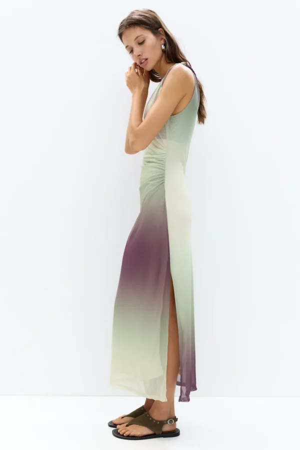 Asymmetric tulle midi dress