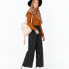Striped Flutter Sleeve Overlap Collar