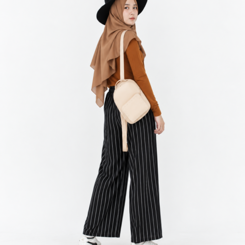Striped Flutter Sleeve Overlap Collar