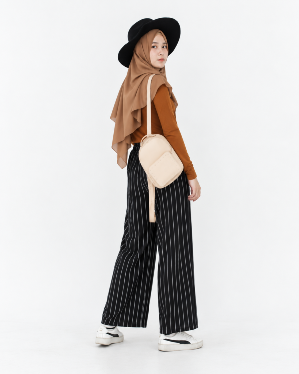 Striped Flutter Sleeve Overlap Collar